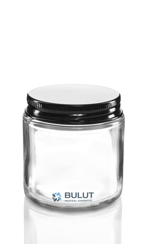 100 CC Şeffaf Cam Krem Kavanozu Siyah Metal Kapaklı