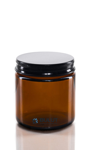 100 ML Amber Cam Krem Kavanozu Siyah Metal Kapaklı