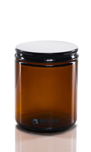 210 ML Amber Cam Krem Kavanozu Siyah Metal Kapaklı