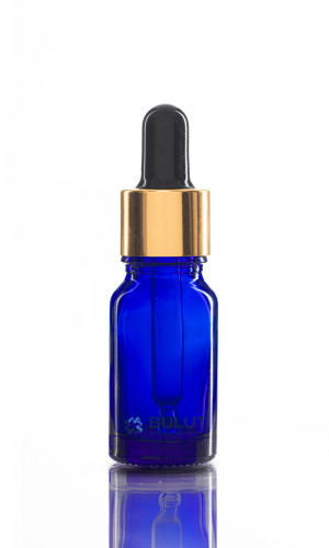 10 CC Mavi Cam Serum Şişesi Golda Siyah Cam Damlalıklı Takım