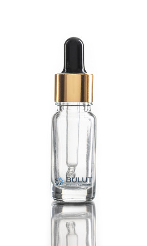 10 CC Şeffaf Cam Serum Şişesi Golda Siyah Cam Damlalıklı Takım