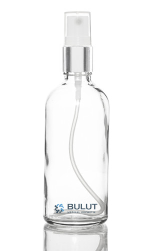 100 ML Şeffaf Cam Şişe Gümüş Beyaz Spreyli