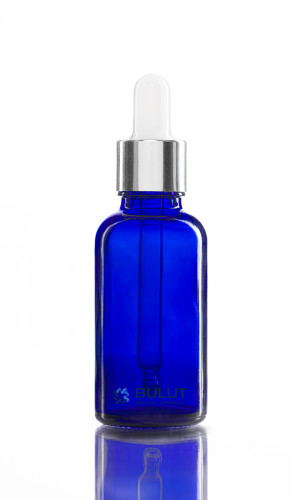 20 CC Mavi Cam Şişe Gümüşe Beyaz Cam Damlalıklı Takım