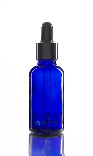 20 CC Mavi Cam Şişe Siyah Metal Siyah Damlalıklı Takım