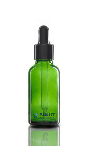 30 CC Yeşil Ecza Şişesi Siyah Metal Siyah Lastikli Cam Damlalıklı Takım