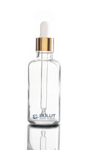 50 ML Damlalıklı Şeffaf Cam Şişe Golda Beyaz Cam Damlalıklı Takım