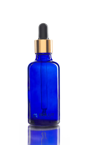 50 ML Mavi Cam Serum Şişesi Golda Siyah Damlalıklı