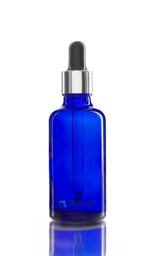 50 ML Mavi Cam Şişe Yağ Şişesi Gümüşe Siyah Damlalıklı Takım