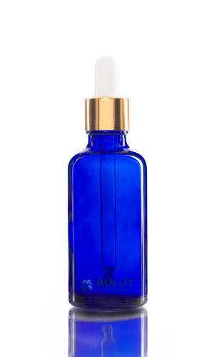 50 ML Mavi Ecza Şişesi Golda Beyaz Cam Damlalıklı Takım