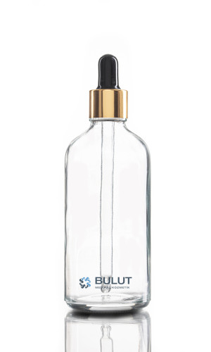 100 CC Şeffaf Cam Serum Şişesi Golda Siyah Cam Damlalıklı Takım