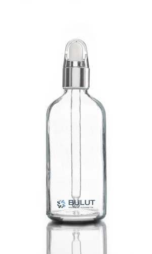 100 CC Şeffaf Dropper Şişe Gümüşe Beyaz Çiçek Damlalıklı Takım