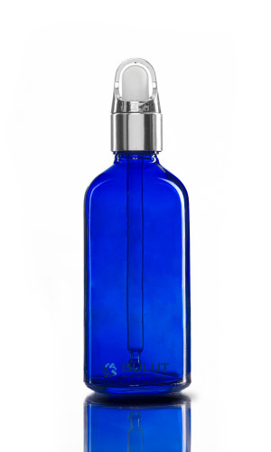 100 CC Toptan Mavi Cam Şişe Gümüş Beyaz Çiçek Damlalıklı Takım