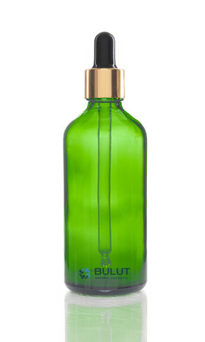 100 CC Yeşil Cam Serum Şişesi Golda Siyah Cam Damlalıklı Takım