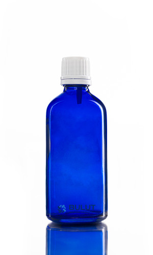 100 ML Mavi Cam Şişe Beyaz İçten Damlalıklı Takım